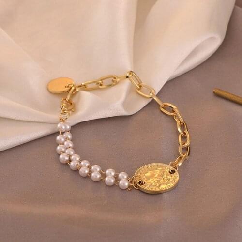 2021 Fashion Pearl Beaded Chain Bracelets for Women American Style Gold Bracelet Bangles Personality Jewelry Gift to Female