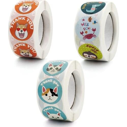 500Pcs Cat Cute Animals Thank You Stickers Seal Labels for Kids Teacher Reward Stickers for Children Kids Toys Gift Aesthetic