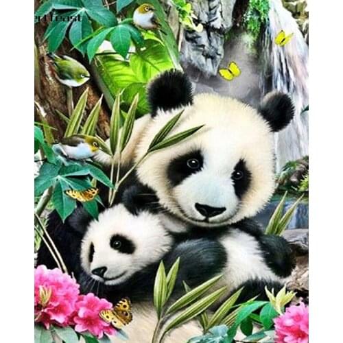 5D Diy Diamond Painting Kits Panda Full Drill Round Diamond Embroidery Picture Rhinestone Diamond Mosaic Cartoon Home Decor