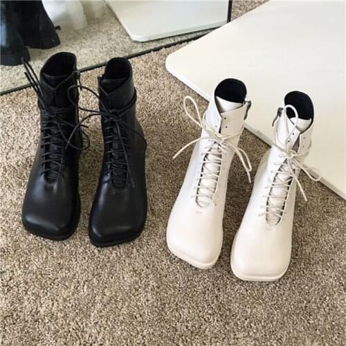 New Spring Autumn Women Martin Shoes 2020 Fashion Square Toe Lace-up Side Zipper Chelsea Boots Student Personality Single Shoes