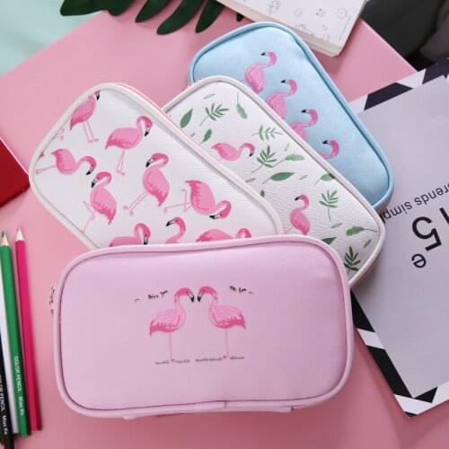 Flamingo Pencil Case Kawaii for Girls Large Capacity Zipper Pouch School Pencil Bag Pen Box School Supplies Korean Stationery