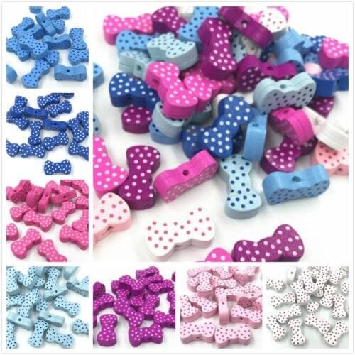 DIY 100pcs Mixed Bowknot Shape Wooden Beads Jewelry Pacifier clip Accessories