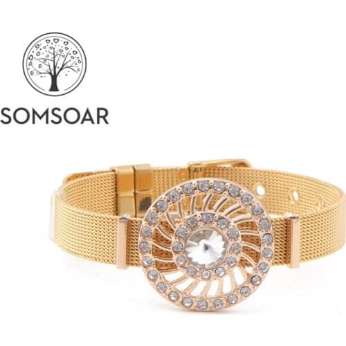 Dropshipping Gold Color Crystal Wheel Mesh Charm Bracelet Set with 2pcs gold Rubber stops as Mothers day Gift