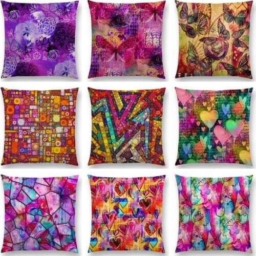 Double Butterfly Love Flowers Sofa Throw Pillow Case Soul Heart Tulip Golden Circles Floral Stained Glass Colorful Cushion Cover