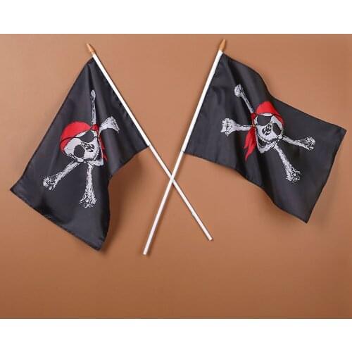 1pc 30X45CM Flags With Flagpole Pirate Pattern Halloween Party Dress Up Banner Pirate Flag Home Decorative Flag Home Decoration
