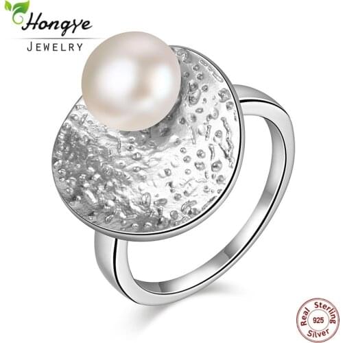 Hongye 2020 New Design 925 Sterling Silver Natural Freshwater Pearl Rings Jewelry for Women Simple Unique for Party with Box