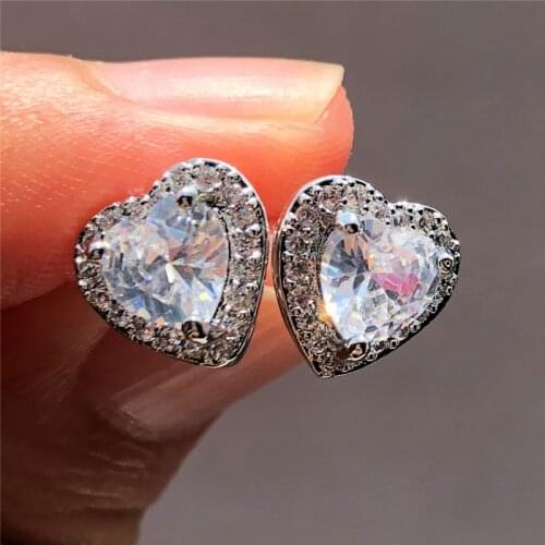 Huitan Simple and Classic Heart Shape Women Stud Earring Gorgeous Micro Paved CZ Stone Romantic Girl Accessories Classic Earring