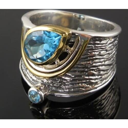 Exquisite Creative Blue Water Drop Zircon Ring Charming Womens Wedding Jewelry Ring Gift Fashion Girl Party Accessories