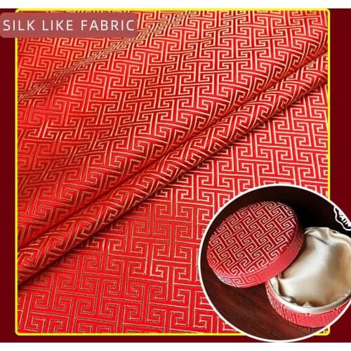 Checked pattern brocade jacquard fabrics golden clothes for sewing cheongsam tablecloth red satin material of DIY
