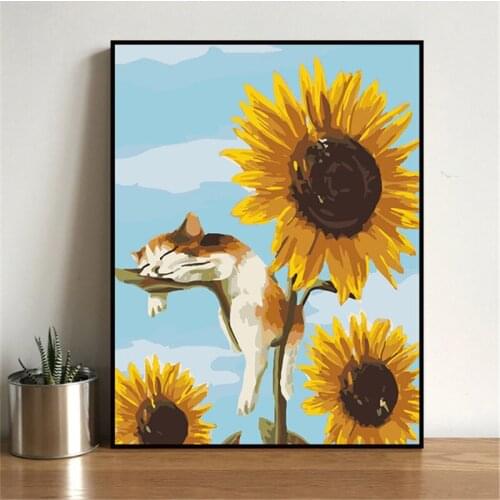 Cat And Flower DIY Painting By Numbers Kits Coloring By Numbers Unique Gift Home Wall Art Decor 40x50 Artwork