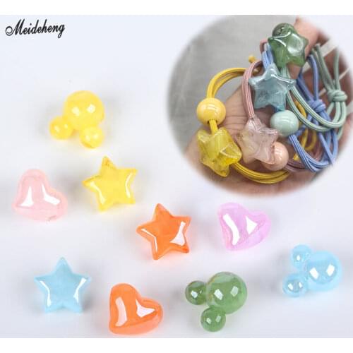 Fashion Korea DIY Mickey Star Love Beads for Jewelry Making Accessory Ryuguang Two-color Through-hole Pearl Hair Ring Accessory