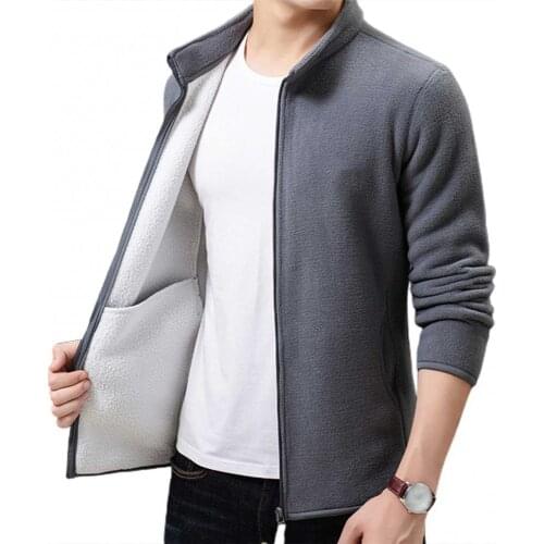 2021 New Fashion Men Jacket Coat Autumn Winter Stand Collar Long Sleeve Coat Plush Warm Zip Jacket Outerwear Men Male Clothing