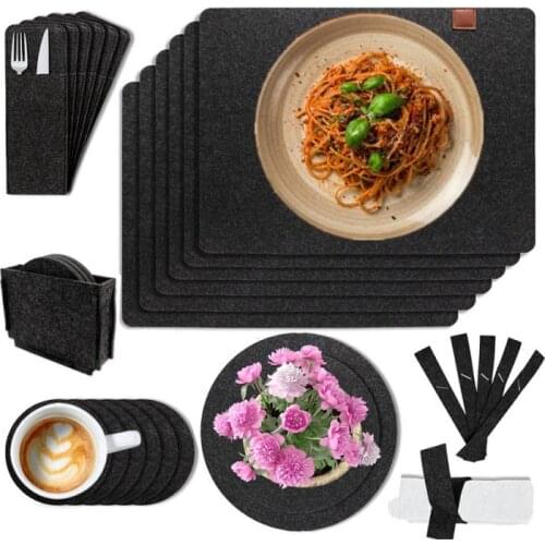 27 Pieces Felt Placemat Set Thick Non-woven Non-slip Absorbent Mat Dining Table Insulation Pad Coaster Cutlery Bag Home Kitchen