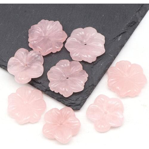 Natural Rose Quartzs Carved Flower Beads For Jewelry Making DIY Accessorries Beads For Bracelet Necklace Pendant 1 Pcs