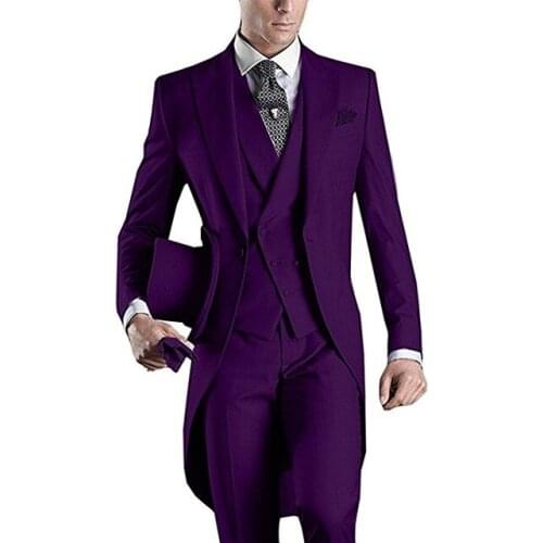 Latest Design One Button Purple Groom Tuxedos Peak Lapel Groomsmen Mens Wedding Prom Suits (Jacket+Pants+Vest+Tie) NO:205