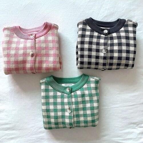 2021 New boys girls sweater knitted plaid coat cotton autumn soft fashion babys sweater coats