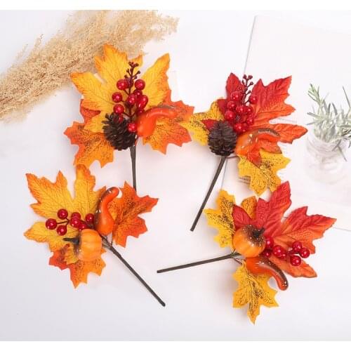 New Halloween Decoration Plug-in Maple Leaf Garland Pumpkin Pine Cone Hawthorn Accessories Autumn Props for Harvest Festival