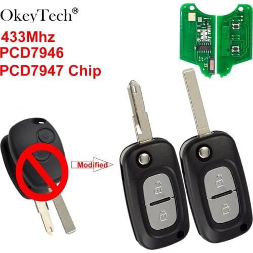OkeyTech 2 Button 433Mhz PCF7946/7947 Chip Modified Car Key Remote Key For Renault VIVARO MOVANO TRAFFIC MASTER KANGOO 2004-2008