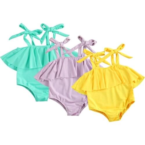 0-5Y Summer Kids Baby Girls Swimsuit with Ruffle Adjustable Shoulder Strap Simple Style Summer Clothing