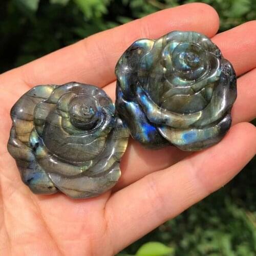 1PC 25-30g Beautiful Crystal Carvings Natural Hand-Carved Labradorite Stone Rose Necklace Fashion Jewelry Gifts 1pcs