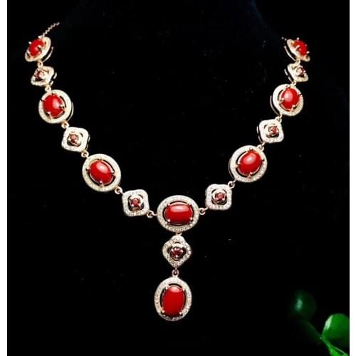 Natural red coral gem Pendant necklace S925 silver Natural gemstone necklace Luxury Flower clouds women wedding party jewelery