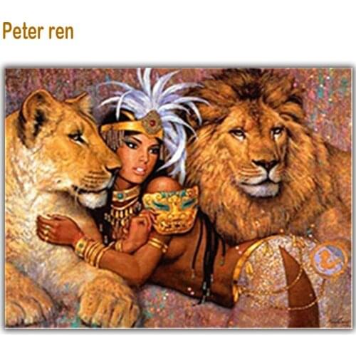 Peter ren DIY Diamond Embroidery girl lions 3d square mosaic Craft 100% Full icon painting kits Decoration Ornaments beauty lion