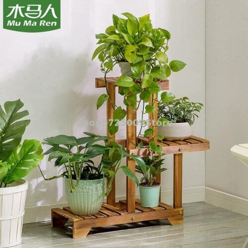 Solid wood flower shelf storage indoor multi-layer balcony decoration succulent iron art green radish basin floor-standing livin