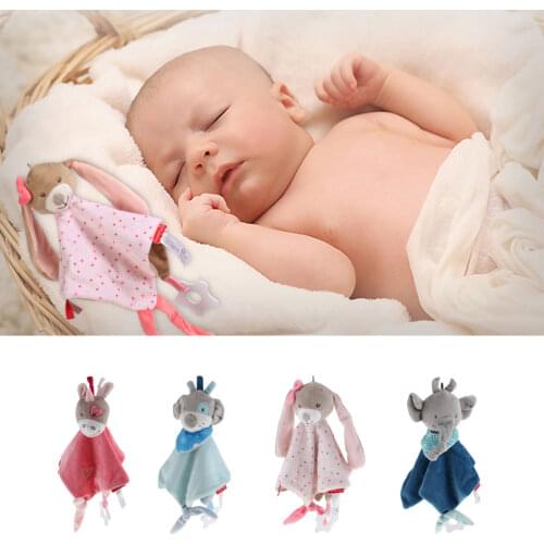 Cuddly Soft Plush Blanket Teething Security Tag Baby Safety Blanket Animal Plush Toy Blanket Stuffed Animal Plush Blanket