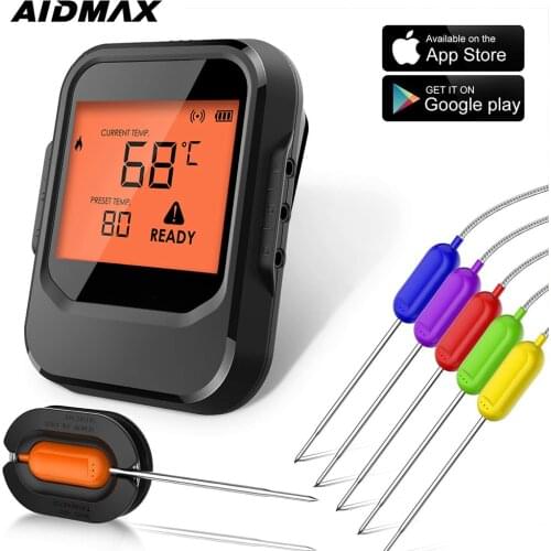 AidMax 165Ft Remote Multi Channel Bluetooth Smokehouse Grilling Bbq Thermometer With Temperature Probe Pro06