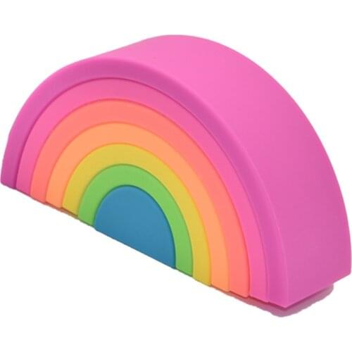 Rainbow Montessori Silicone Building Blocks Baby Food Grade Silicone Toy DIY Creative Stacking Balance Game Educational Toy