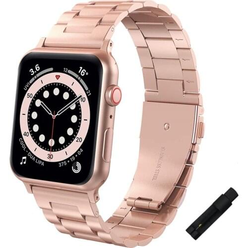 Straps for iwatch band apple watch 44mm 40mm se series 6 5 4 4 42mm 38mm bracelet Stainless Steel Metal bands Business correa