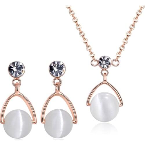Rose Golden White Opal Jewelry Sets For Women Fashion Necklace Earrings Set Creative Gift