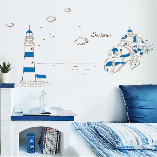 Lighthouse Seashore Town Wall Stickers For Shop Office House Decoration Natural Scenery Wall Mural Art Home Decals