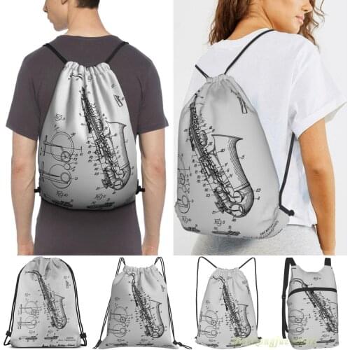 Saxophone Patent 1949 Women Drawstring Sackpack Gym Bags Men Outdoor Travel Backpacks For Training Fitness Swimming Bag