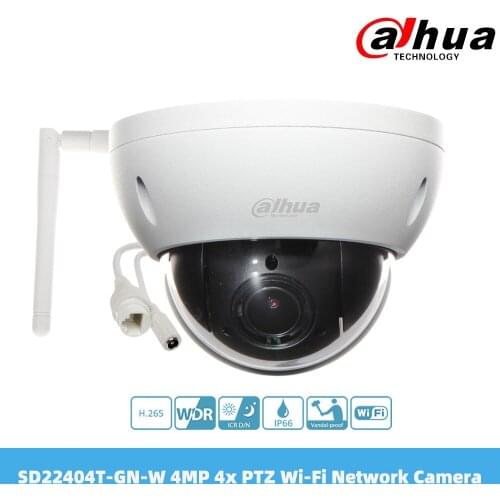 Dahua 4MP 4x PTZ Wi-Fi Optical Zoom Mini H.265 IP66 IK10 IVS Security IP Network Camera SD22404T-GN-W