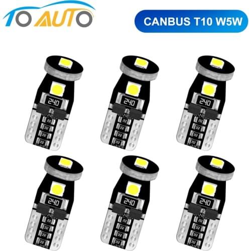 6pcs Canbus T10 W5W 194 168 LED Bulbs Car Interior Lights Super Bright 3030 Chip Reading Lights License Plate Auto Lamp 12V