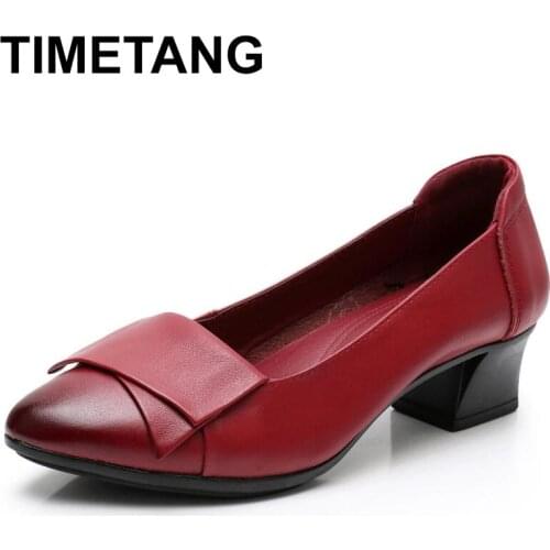 TIMETANG High Quality Women Pumps Spring Autumn Leather High Heels Woman Shoes Ladies Square Heeled Dress Shoes Womens Working