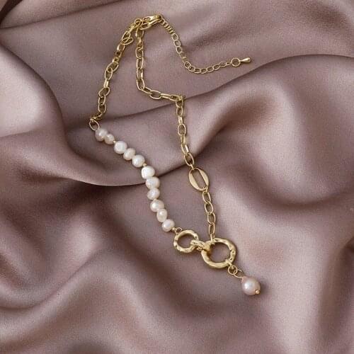 U-Magical 2021 NEW Unique Design Natural Pearl Pendant Necklace for Women Asymmetric Irregular Circle Necklace Jewelry Luxury