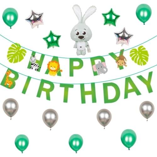 1 Set Forest Theme Cute Animal Aluminum Foil Balloon Dinosaur Rabbit Raccoon Hedgehog Birthday Flag Party Decoration Baby Shower