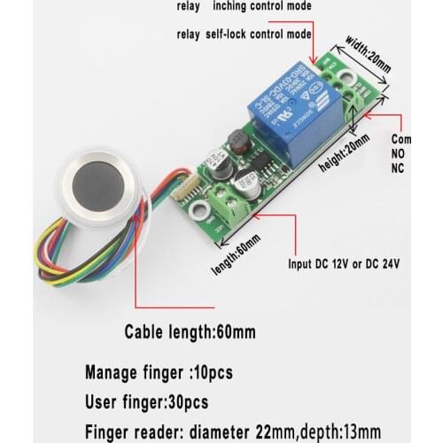 Embedded finger reader & access board 30pcs finger suit for intercom / lift manage wide power input DC 12V or 24V