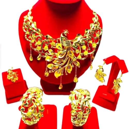 Yulaili The Latest Design Of Chinese Phoenix Crown Xia Ge Jewelry Set and Indian Womens Classic Window Gold Jewelry Sets Gifts
