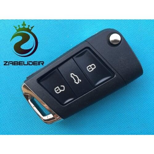 ZABEUDEIR 1pcs of New Replacement Key Blank Uncut Blade For Volkswagen GOLF MK7 3 Button Remote Flip Key Fob Case Shell no logo