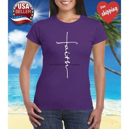 Faith Cross Womens T-Shirt - Crhristian Faith Shirt - Church Shirt - Purple