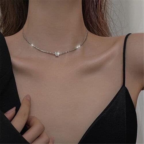 925 Sterling Silver Zircon Butterfly Pendent Necklaces For Women Girls Party Wedding Fashion Jewelry Accessories Choker dz235
