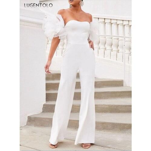 Sexy Jumpsuit Women Sleeveless Breast Wrap Lace Mesh White Slim Ladies Elegant Spring Fashion Long Jumpsuits Lugentolo