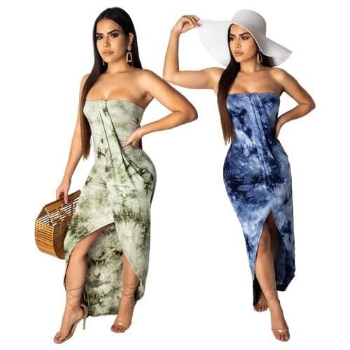 High fashion summer print dress strapless sexy bohemian long dress ladies casual robe femme vestidos SU7067