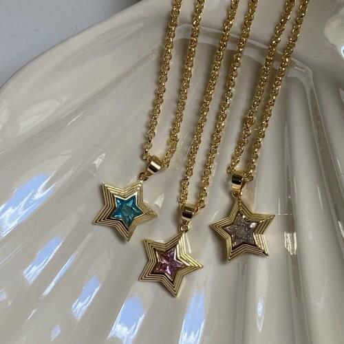 New Ins Copper Inlaid Zircon Star Pendant Necklace Vintage Shining Star Necklace For Women Girls Fashion Jewelry Gift