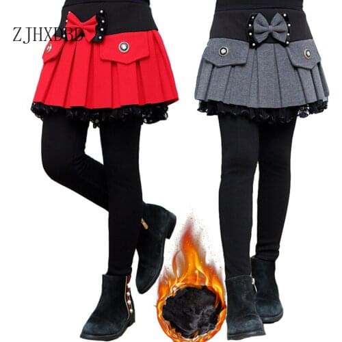 Winter Warm Todder Girls Skirts Pant Legging Dance Kids Plus Velvet Cotton Trouser Baby Sweatpants Red Pearl Tights For Children