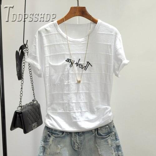100% Cotton 3D Stripe Women T Shirt 2019 Summer Soft Fabric Alphabet Female Tee Tops