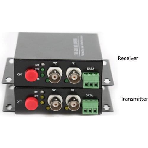 2 CH Video Fiber Optical Media Converters -2 BNC Transmitter Receiver RS485 Data Single mode 20Km For CCTV Surveillance system